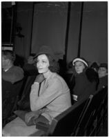 Leone Sousa sits in court waiting to be granted a divorce from her husband George Fleming Houston, Los Angeles, 1940