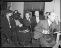 Director Roland West and R. H. W. Schafer at grand jury hearings into death of actress Thelma Todd, circa 1935