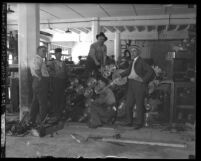 Six men working at the printing press of the Los Angeles Daily News, 1923