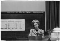 Mrs. Zella Jeffers, accused of engaging in immoral acts with her husband, Reverend Joseph Jeffers, in front of guests in their home, Los Angeles, 1939