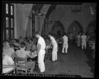 Eating time in lunchroom at Whittier State School for Boys in Whittier, Calif., circa 1940