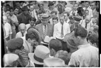 Crowd of workers gathered for a strike, Los Angeles, 1937