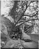 Mechanics work to repair damage caused by the Elysian Park landslide, Los Angeles, November 1937