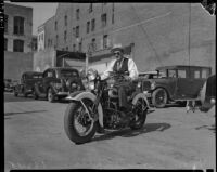 Judge Irvin Taplin on a motorcycle, Los Angeles, 1936