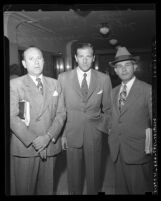 Benjamin "Bugsy" Siegel with his attorneys, Max Solomon, and Isaac Pacht, circa 1944