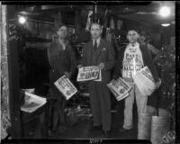 E. Manchester Boddy, publisher of the Los Angeles Daily and Evening News, photographed with newspaper employees, Los Angeles, 1936