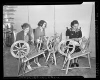 Women spinning rabbit fur on spinning wheels for Works Projects Administration Los Angeles, Calif. circa 1938