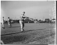 Bruce Konopka, USC Trojans baseball player at batting practice, Los Angeles, 1940