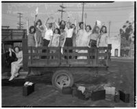 Underprivileged girls depart for a six day vacation at Camp Valyermo, sponsored by the crime prevention division of the police department, Los Angeles, August 24, 1937