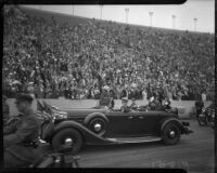 President Franklin D. Roosevelt’s motorcade arrives at Los Angeles Memorial Coliseum, October 1, 1935