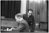 Accused murderer Paul A. Wright on the witness stand, Los Angeles, 1938