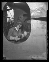 Ship welder Dorothy Anderson at work, circa 1945