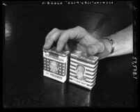 Presidential election paraphernalia two cigarette packs one promoting Adlai E. Stevenson and another Dwight D. Eisenhower, Calif., 1952