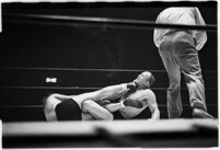 Wrestlers "Daniel Boone" Savage and Hans Steinke battle it out at the Grand Olympic Stadium. June 16, 1937