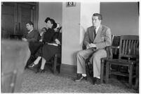 Private detective Pearl Antibus appears in court with her daughter Norma Thelan and son Robert Antibus during her trial against millionaire Thomas W. Warner, Sr, Los Angeles, 1938