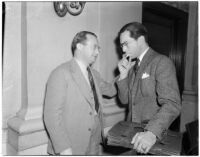 Maier (Maxie) Joskowitz, cafe owner and confessed front man in a liquor license pay-off plot, with his attorney Paul Angelillo during the trial, Oct. 1939-May 1940