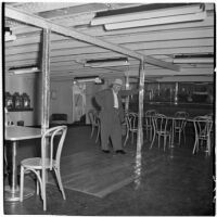 Tony Cornero on his newly refurbished gambling ship, the Bunker Hill or Lux, Los Angeles, 1946