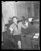 Comedian Fanny Brice in playful pose, circa 1938