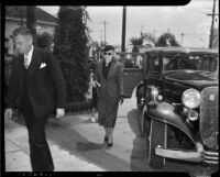 Peggy McDonald, Hollywood hairstylist, attends the funeral of close friend Jean Harlow. June 9, 1937