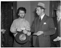 Cowboy film extra Jerome "Blackjack" Ward re-enacts his confrontation with fellow extra Johnny Tyke for Lieutenant W.A. Ellenson, Los Angeles, February 24, 1940