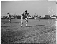 Bruce Konopka, USC Trojans baseball player at batting practice, Los Angeles, 1940