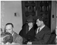 Ethel and Harlan Bunker, parents of murder victim Marilyn Bunker, sit in court during the trial of the accused murderer Donald Rogers, Los Angeles, 1940