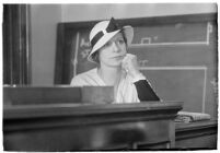 Woman testifying in a courtroom, Los Angeles, 1930-1939