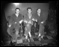 Three male juveniles arrested for burglary and assault crime ring in 1941, Los Angeles, Calif