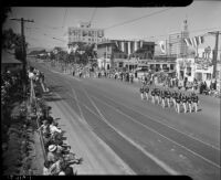 Drill team marching in the Admission Day parade, Santa Monica, September 9, 1937