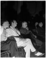 Grand jury member Clifford E. Clinton and Attorney A. Brigham Rose facing charges of contempt, Los Angeles, December 1937