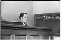 Thomas W. Warner Jr. testifies in his suit against Pearl Antibus, Los Angeles, 1938