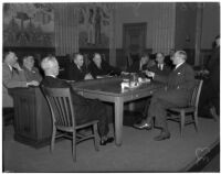 Norman W. Church being questioned by the Senate's race track investigating committee, Los Angeles, March 5, 1940