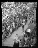 Stage and crowd at Halloween Slick Chick beauty contest in Anaheim, Calif., 1947