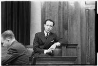 Accused murderer Paul A. Wright on the witness stand, Los Angeles, 1938