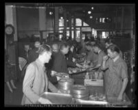 Bread and soup line at the Los Angeles Midnight Mission on Thanksgiving Day 1937