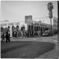 Police and strikers outside Oblath's Studio Cafe near Paramount Pictures during the Conference of Studio Unions strike, Los Angeles, October 19, 1945