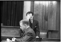 Accused murderer Paul A. Wright on the witness stand, Los Angeles, 1938