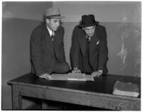 Detective Lieutenants B.G. Anderson and Tommy Bryan investigating the murder of soldier Lawrence G. Marple, Los Angeles, January 4, 1940