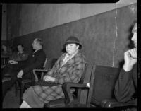 Mary Plettner, juror for the Helen Wills Love murder trial, at Love's trial, Los Angeles, 1937