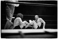Wrestlers "Daniel Boone" Savage and Hans Steinke battle it out at the Grand Olympic Stadium. June 16, 1937