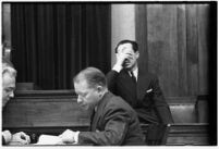 Accused murderer Paul A. Wright on the witness stand, Los Angeles, 1938