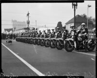 Los Angeles Motor Patrol and a dressed-up bulldog in the Armistice Day Parade, Los Angeles, November 11, 1937