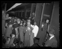 Avak Hagopian, Armenian faith healer boarding train at Los Angeles' Union Station, Calif., 1947