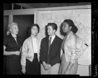 Eileen Siedman, Aiko Uyeda, Henry Goldman and Shirley Dumas of Interracial Festival in Los Angeles, Calif., 1952