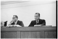 California state assemblymen meet to discuss the strike at the San Jacinto tunnel portion of the Colorado River aqueduct construction project, October 27, 1937