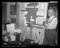 Used car salesmen, Joe Velasquez, E. E. Clifford and Clyde K. Byfield in Los Angeles, Calif., 1946