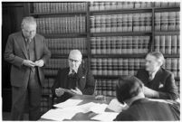 Former F.B.I. chief Joseph E. P. Dunn with attorneys Otto Christensen and Alfred MacDonald, Los Angeles, 1938