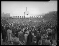 Crowd at the Coliseum for a football match between UCLA and USC, Los Angeles, 1935