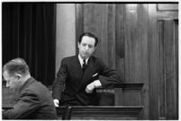 Accused murderer Paul A. Wright on the witness stand, Los Angeles, 1938