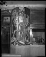 Mural panel with a conquistador by artist Leo Katz at the Frank Wiggins Trade School, Los Angeles, 1935